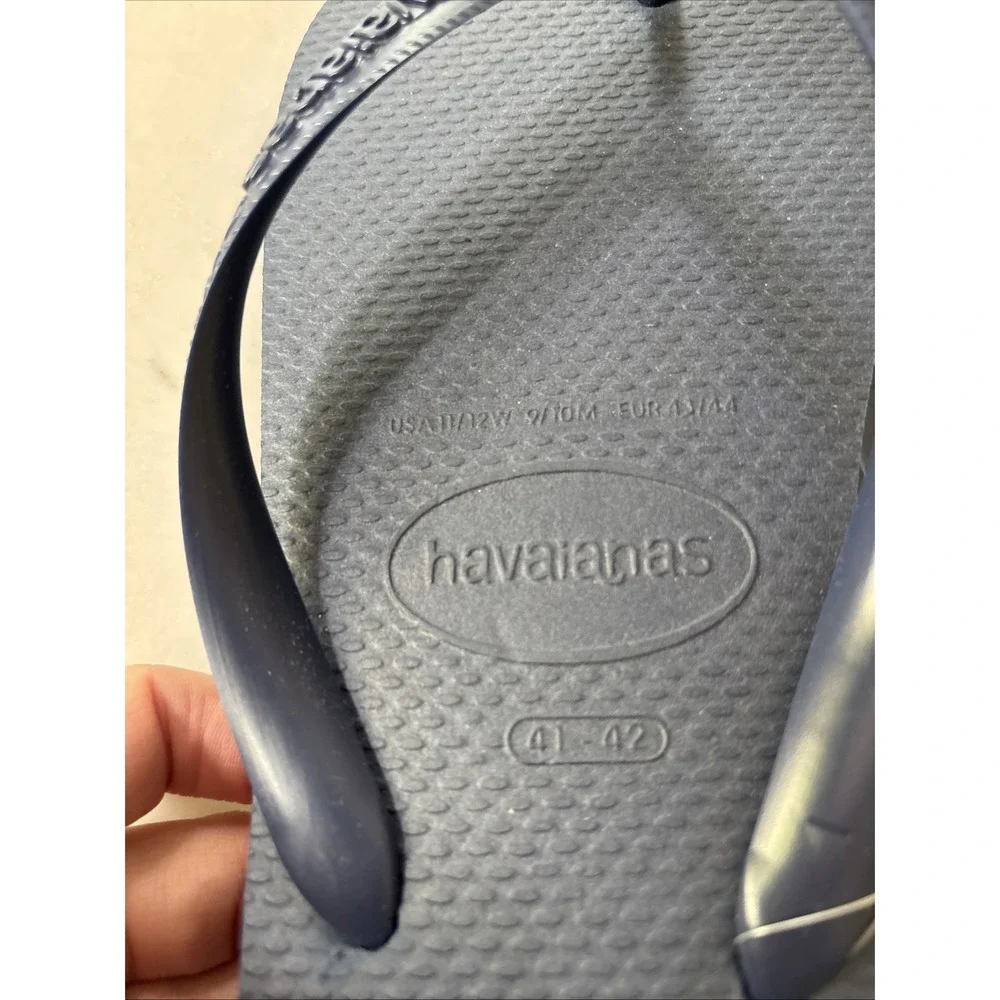 Havaianas Mens 9/10 Brazil Navy Blue Flip Flop Sandals Logo EU 42/42 New W 11 12